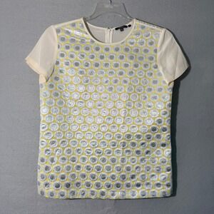 Raoul Women's Silver Yellow Metallic Polka Dot Silk Top Size 6 Mod Boxy Retro
